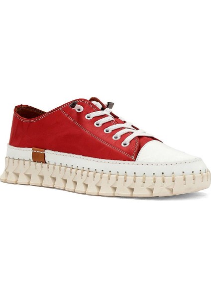 Kadın Kırmızı Bağcıklı Dikiş Detaylı Süet Deri Sneaker modelleri