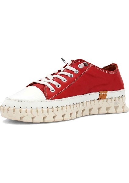 Kadın Kırmızı Bağcıklı Dikiş Detaylı Süet Deri Sneaker fırsatları