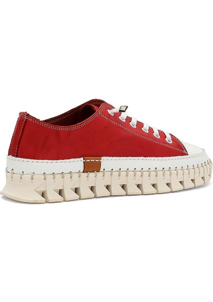 Kadın Kırmızı Bağcıklı Dikiş Detaylı Süet Deri Sneaker indirimleri
