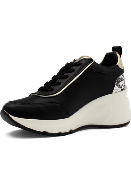 Kadın Siyah Bağcıklı Fermuarlı Deri Sneaker