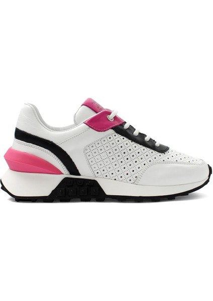 Kadın Beyaz Bağcıklı Kalın Tabanlı Deri Sneaker