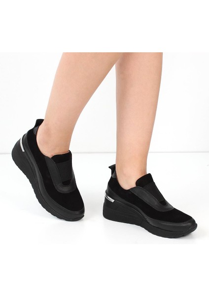 Kadın Siyah Dolgu Topuklu Süet Deri Sneaker fiyatları