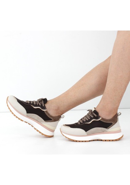 Kadın Kahverengi Bağcıklı Kalın Tabanlı Deri Sneaker fiyatları