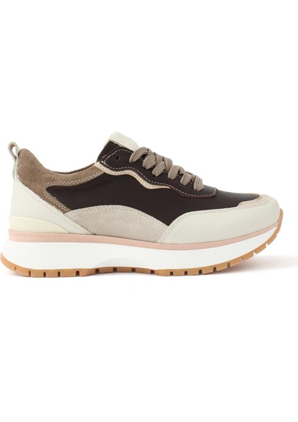 Kadın Kahverengi Bağcıklı Kalın Tabanlı Deri Sneaker