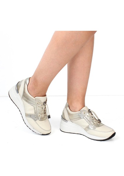 Kadın Bej Dolgu Topuklu Deri Sneaker fiyatları