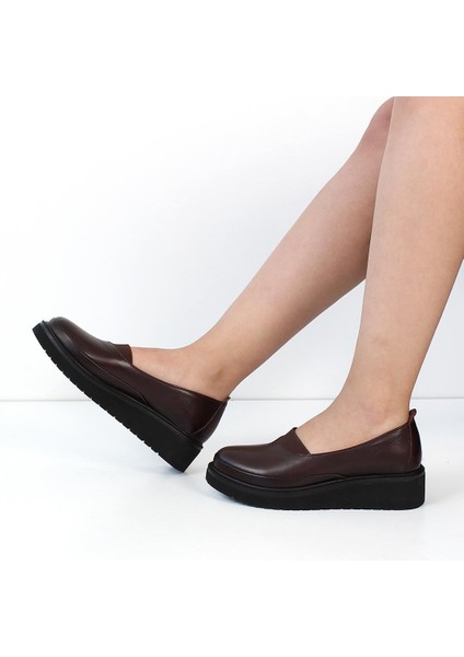 Kadın Kahverengi Dolgu Topuklu Deri Ayakkabı fiyatları