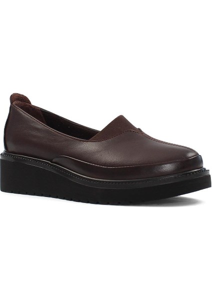 Kadın Kahverengi Dolgu Topuklu Deri Ayakkabı modelleri