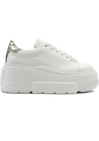 Kadın Beyaz Bağcıklı Kalın Tabanlı Deri Sneaker