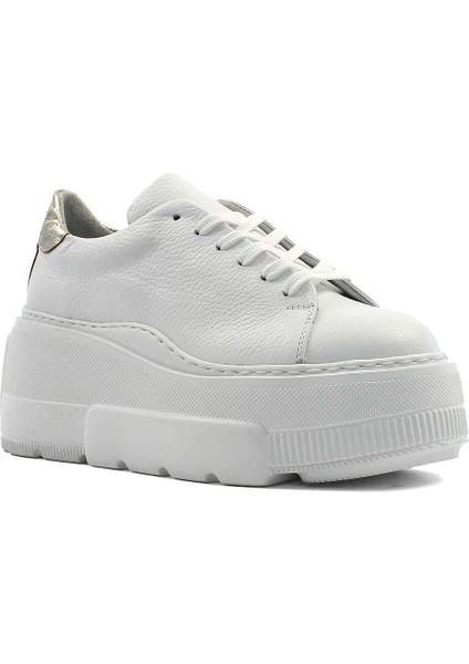 Kadın Beyaz Bağcıklı Kalın Tabanlı Deri Sneaker