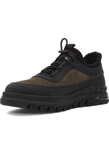 Erkek Siyah Bağcıklı Kalın Tabanlı Nubuk Deri Sneaker