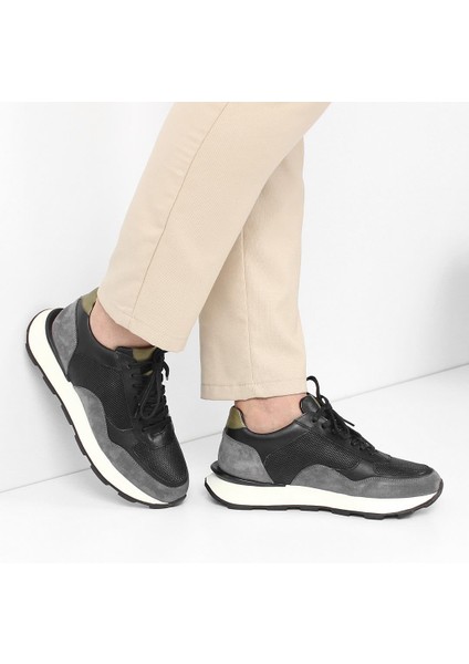 Erkek Gri Bağcıklı Kalın Tabanlı Süet Deri Sneaker