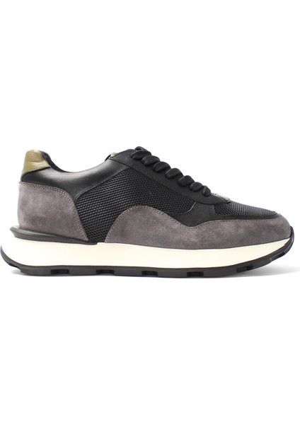 Erkek Gri Bağcıklı Kalın Tabanlı Süet Deri Sneaker