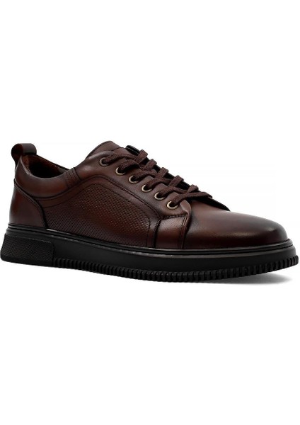 Erkek Kahverengi Bağcıklı Baskılı Deri Sneaker modelleri