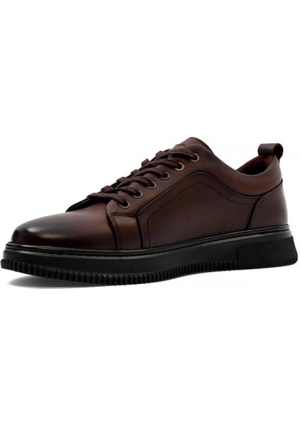 Erkek Kahverengi Bağcıklı Baskılı Deri Sneaker fırsatları
