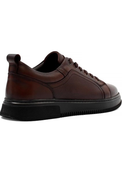Erkek Kahverengi Bağcıklı Baskılı Deri Sneaker indirimleri