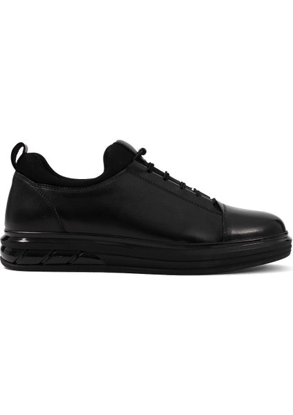 Erkek Siyah Kalın Tabanlı Deri Sneaker