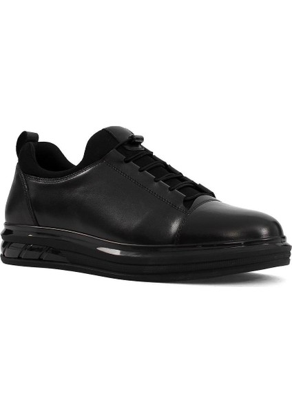 Erkek Siyah Kalın Tabanlı Deri Sneaker