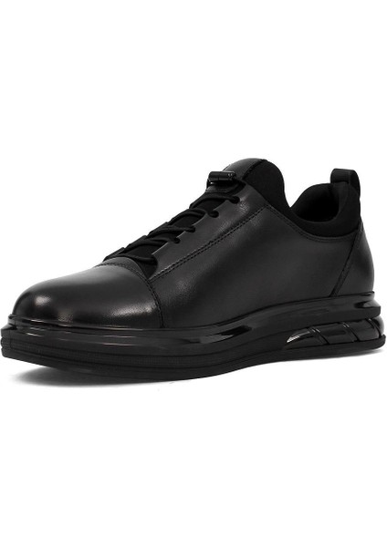 Erkek Siyah Kalın Tabanlı Deri Sneaker