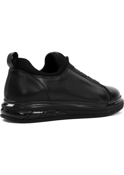 Erkek Siyah Kalın Tabanlı Deri Sneaker