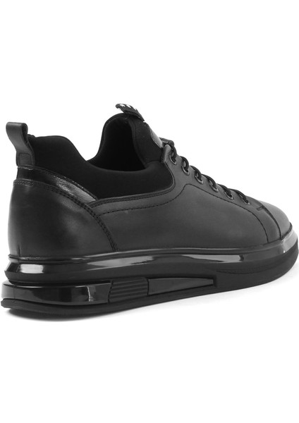 Erkek Siyah Bağcıklı Kalın Tabanlı Deri Sneaker
