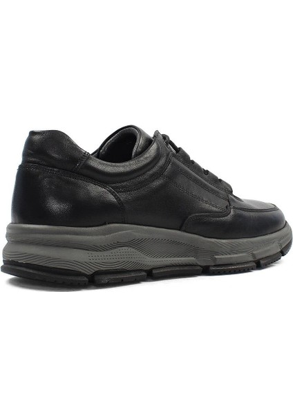 Erkek Siyah Bağcıklı Kalın Tabanlı Deri Sneaker