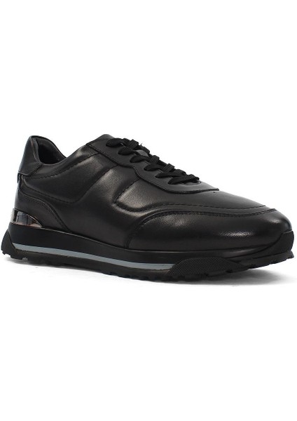 Erkek Siyah Bağcıklı Kalın Tabanlı Deri Sneaker modelleri