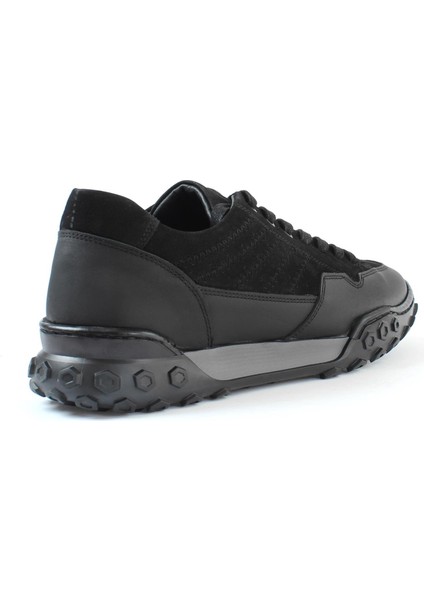 Erkek Siyah Bağcıklı Kalın Tabanlı Nubuk Deri Sneaker