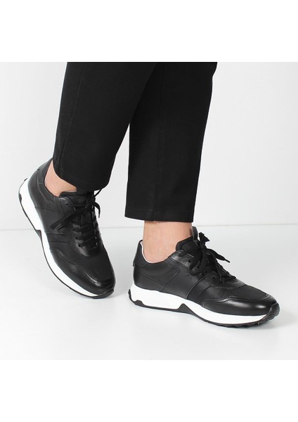 Erkek Siyah Bağcıklı Deri Sneaker