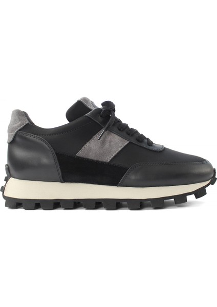 Erkek Siyah Bağcıklı Kalın Tabanlı Süet Deri Sneaker