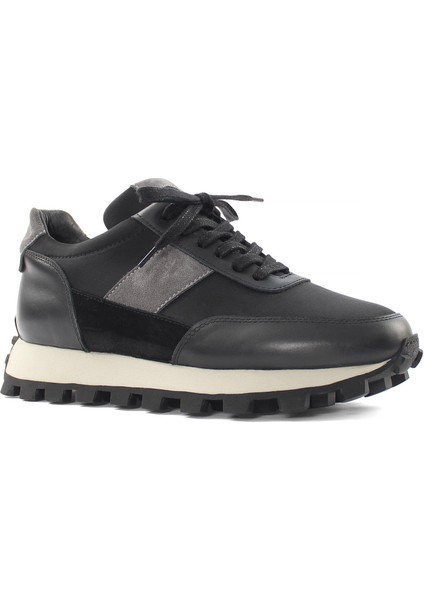 Erkek Siyah Bağcıklı Kalın Tabanlı Süet Deri Sneaker