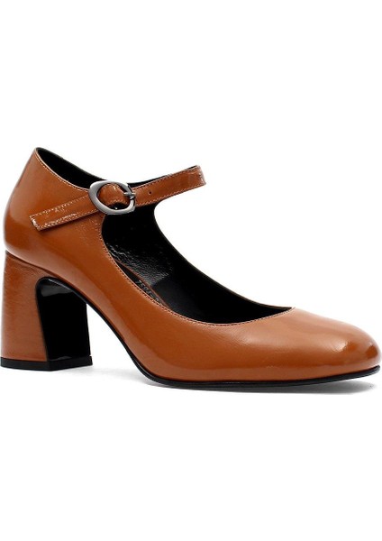Kadın Taba Kalın Topuklu Rugan Deri Klasik Ayakkabı modelleri