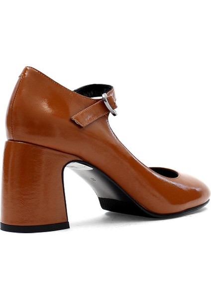 Kadın Taba Kalın Topuklu Rugan Deri Klasik Ayakkabı indirimleri