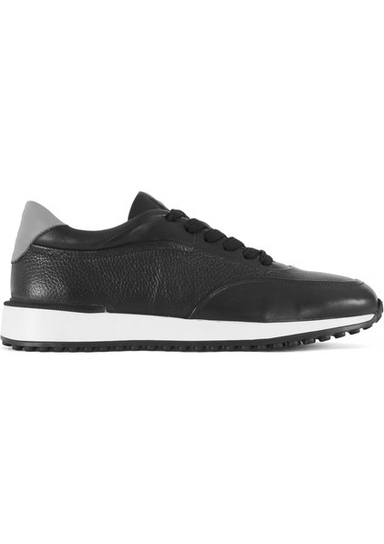 Erkek Siyah Bağcıklı Deri Sneaker