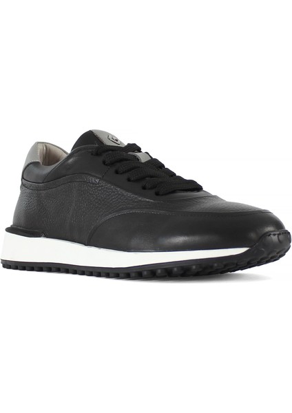 Erkek Siyah Bağcıklı Deri Sneaker
