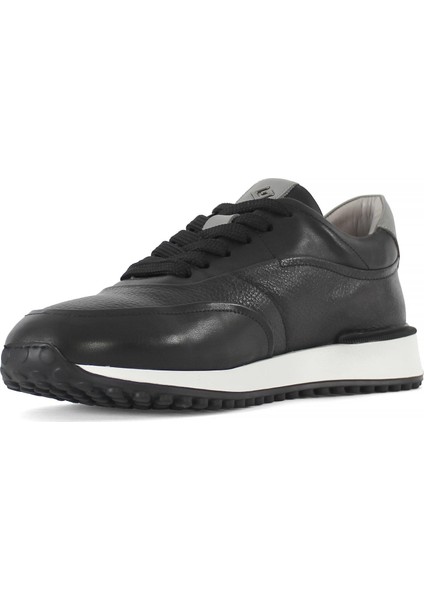 Erkek Siyah Bağcıklı Deri Sneaker