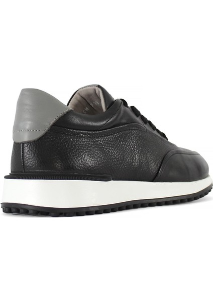Erkek Siyah Bağcıklı Deri Sneaker