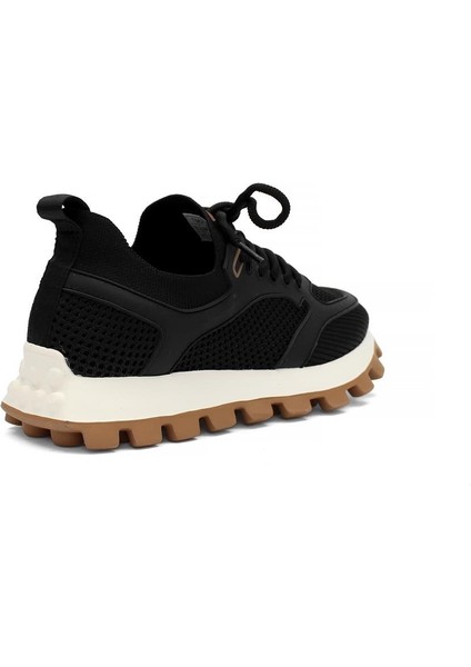 Erkek Siyah Bağcıklı Kalın Tabanlı Deri Sneaker