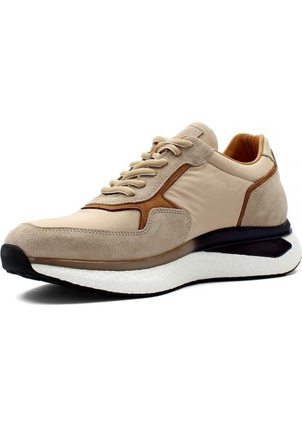 Erkek Bej Bağcıklı Kalın Tabanlı Süet Deri Sneaker