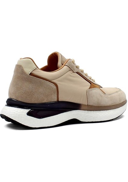 Erkek Bej Bağcıklı Kalın Tabanlı Süet Deri Sneaker