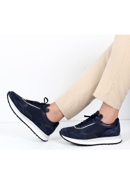 Erkek Lacivert Bağcıklı Kalın Tabanlı Süet Deri Sneaker fiyatları