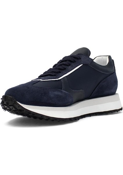 Erkek Lacivert Bağcıklı Kalın Tabanlı Süet Deri Sneaker fırsatları