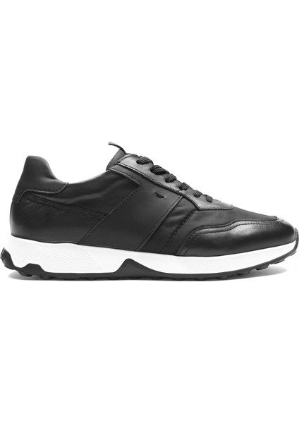 Erkek Siyah Bağcıklı Deri Sneaker