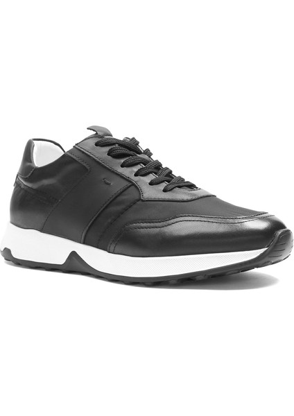 Erkek Siyah Bağcıklı Deri Sneaker