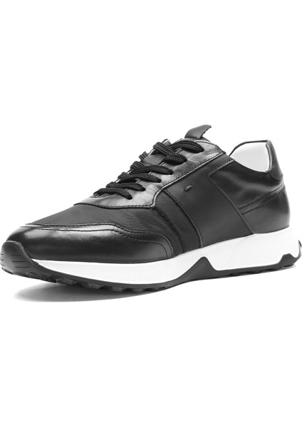 Erkek Siyah Bağcıklı Deri Sneaker