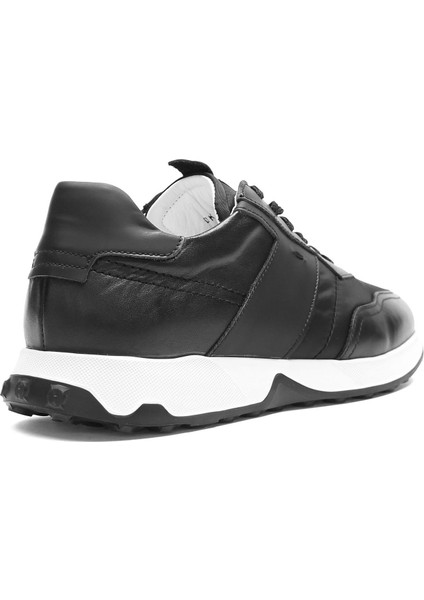Erkek Siyah Bağcıklı Deri Sneaker