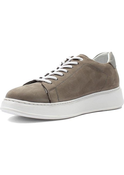 Erkek Gri Bağcıklı Kalın Tabanlı Nubuk Deri Sneaker