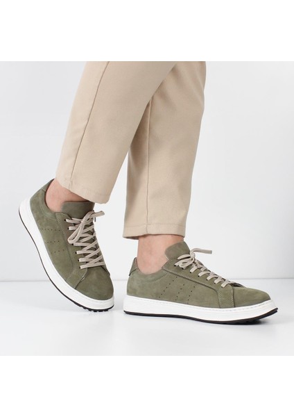 Erkek Haki Bağcıklı Nubuk Deri Sneaker