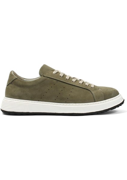 Erkek Haki Bağcıklı Nubuk Deri Sneaker
