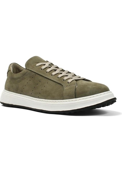 Erkek Haki Bağcıklı Nubuk Deri Sneaker