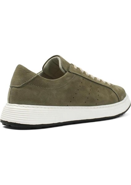 Erkek Haki Bağcıklı Nubuk Deri Sneaker